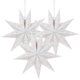 3pcs White Paper Star Lanterns: Foldable 9-Pointed Star Lamp Shades for Holiday, Wedding, Birthday, Party Decorations, 13.77 Inch