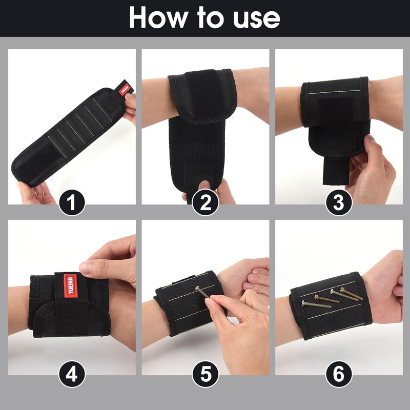 Magnetic Wristband for Tools with Powerful Magnets for Holding Screws