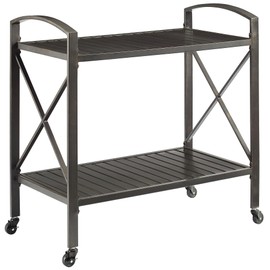 Crosley Furniture Kaplan Rolling Metal Outdoor Bar Cart for Backyard, Pool, Patio, Deck, Oil-Rubbed Bronze
