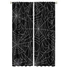 Spider Web - Cortinas opacas para niños, con estampado de araña, color blanco y negro, para sala de estar, recámara, 42 x 63 pulgadas, 2 paneles