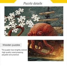 Nander 1000 Pieces Octopus Pirate Ship Jigsaw Puzzle for Adults Teens Kids, Fun Family Game for Holiday Toy Gift Home Decor