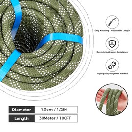 1/2 Inch Double Braided Polyester Arborist Rope, 1/2in 100ft Heavy Duty Nylon Rope for Anchor, Tree Work, Cargo, Pulling, Sailing