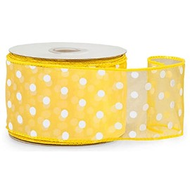 Yellow with White Polka Dots Sheer Wired Ribbon - 2-1/2in. X 25 Yards - 3 Spools
