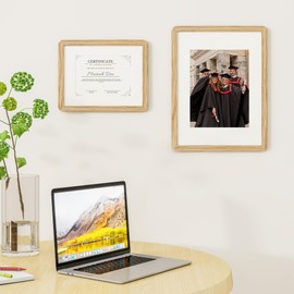 FLYJOE 8.5 by 11 Picture Frame - Solid Oak Wood 8.5x11 Fram, 8 1/2 x 11 Diploma Frame With Mat For 6x8, Tabletop and Wall Display, Hanging Hardware Included, Certificate Document Frame, Natural Oak