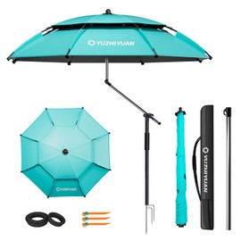 yuzhiyuan Outdoor Umbrellas for Patio 7.2FT Patio Table Umbrella with Adjustable Pole,Push Tilt, Black Coated, UPF50+ UV Protection, with Carry Bag, Great for Beach, Camping, Picnic, Backyard
