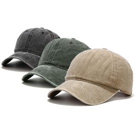 3 Pack Baseball Cap Vintage Distressed Low Profile Unstructured Cotton Dad Hat Adjustable for Women Men (A Plain Black, Dark Green, Beige)