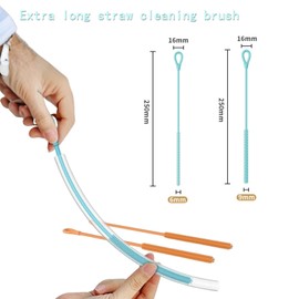 Straw Cleaner Brush, Silicone Reusable Straw Cleaner with Bendable Steel Core, Extra Long Straws Brush, Non-slip handle, No Deformation, 9mm&6mm, 2Pcs