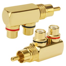 KUOQIY 90 Degree Right Angle RCA Splitter, AV Adapter Connector, Gold Plated Jack Audio Video Y Splitter