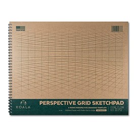 Koala Tools - 40-Sheet Sketch Pad for 2-Point Perspective Drawing, Spiral Bound Gridded Graph Paper for Interior Room Design, Industrial, Architectural and 3D Design, 11 x 14 inches