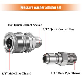 Shimeyao 2 Sets NPT1/4 Inch Pressure Washer Coupler Quick Connect Plug Male Female 1/4 Quick Connect Fittings Pressure Washer Adapters Pressure Washer Accessories Quick Connector Kit(External Thread)