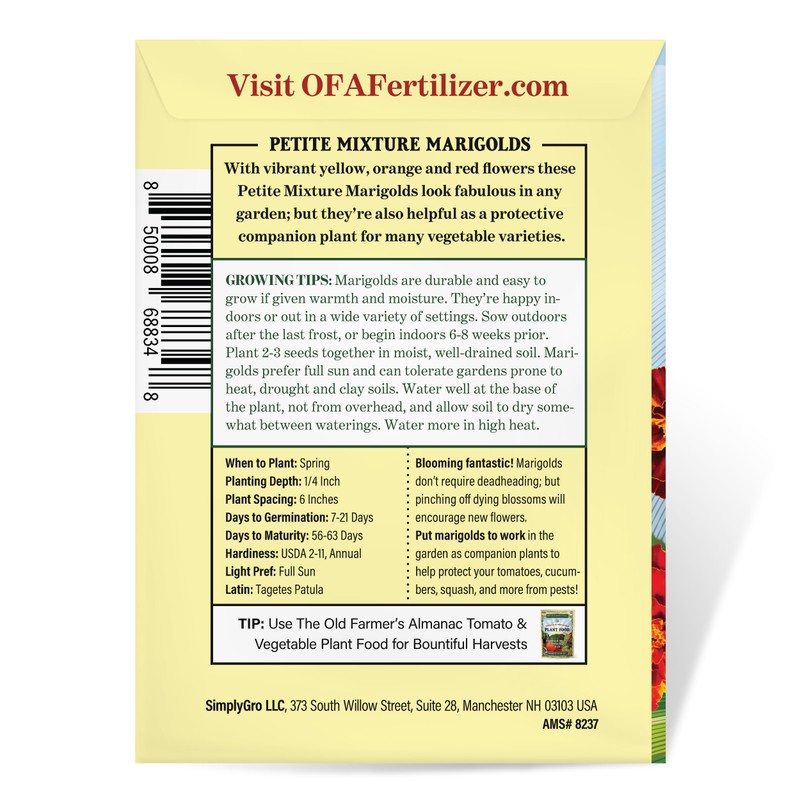 The Old Farmer's Almanac Petite Mixture Marigold Seeds - Premium