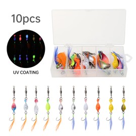 OriGlam 10pcs Bass Fishing Lures Fishing Spoons, Rotating Feather Sequins Lure Swivel Fishing Spoons, Multi-Coloured Spinning Sequin Bait for Bass Catfish Trout