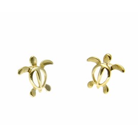 14K solid yellow gold Hawaiian honu sea turtle stud post earrings