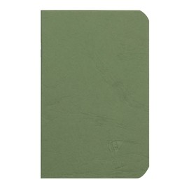 Clairefontaine - Ref 734163C - Age Bag Staplebound Notebook (96 Pages) - 9 x 14cm, Lined Rulings, 90gsm Brushed Vellum Paper - Green Leather Effect Cover