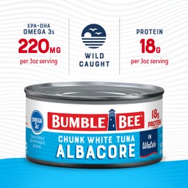 Bumble Bee Chunk White Albacore Tuna in Water, 12 oz Can - Wild Caught Tuna - 18g Protein per Serving, High in Omega-3s - Non-GMO Project Verified, Gluten Free, Kosher