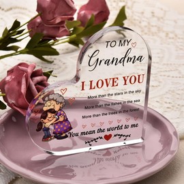 Grandma Birthday Gifts for Grandmother Nana Mothers Day Gift for Grandma Nana Acrylic Decorative Ornaments for Granny Grandmother Heart Shaped Acrylic Plaque for Grandma I Love You Gifts