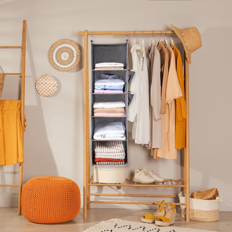 BOOMIBOO Hanging Closet Organize and Shelves，5-Hanging Shelf with 2 Side