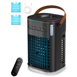 3-IN-1 Portable Air Conditioners, Personal Air Cooler w/2Ice Packs & 1.2L Water Tank, 1-7h Timer & Remote, Powered by USB, Mini Air Conditioner for Car Desktop,Black No Battery