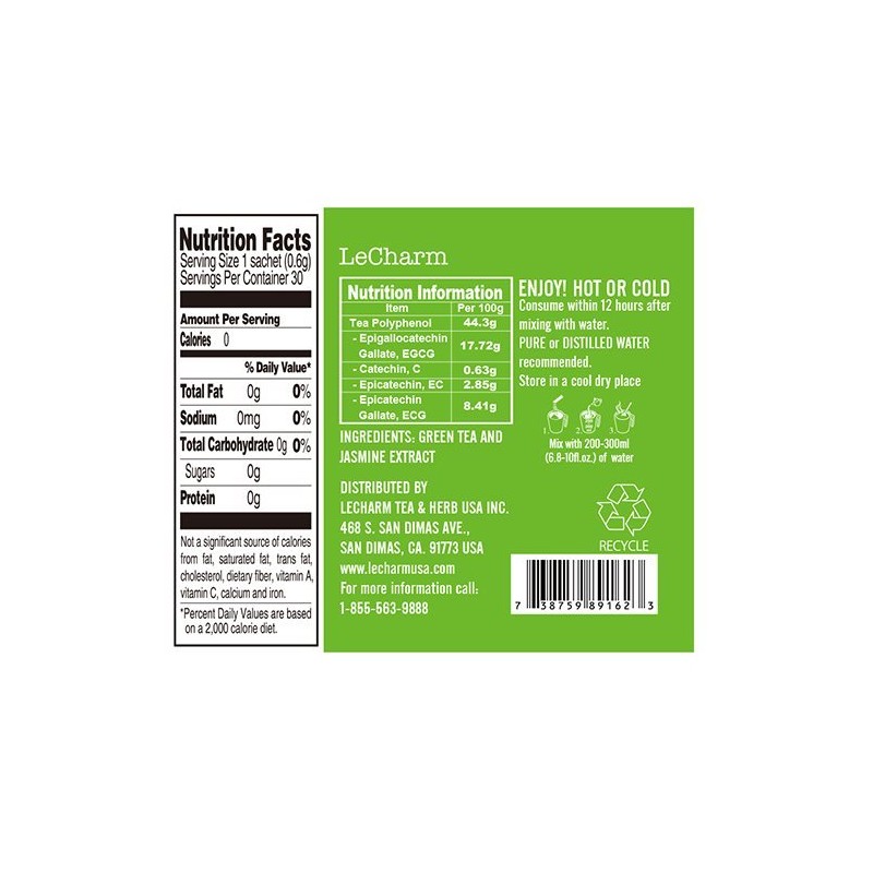 LeCharm Tea to Go Jasmine Green Tea Extract, Natural Tea