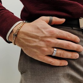 NUNCAD 8mm Silver Stainless Steel Promise Ring for Men Love Couple Rings A Pair Wedding Ring Size T 1/2