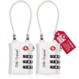 OW-Travel TSA Approved Luggage Locks (2 Pack) 3 Digit Heavy Duty Zinc Alloy Security Cable Padlock, Combination Padlocks, Code Lock for Suitcase, Zipper, Luggage, Bag, Case, Gym Locker (Silver)