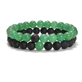 AD Beads 2Pcs His & Hers Distance Beads Bracelets Elastic Natural Stone Yoga Bracelet (Matt Black Agate+Aventurine)