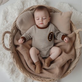 DNOMAID YZARC Baby Boy Girl Football Outfit Embroidery Stripe Sweatshirt Romper Waffle Long Sleeve Bodysuit Top Fall Clothes (Khaki, 6-12 Months)