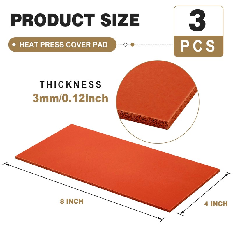 Pushglossy 3 Pcs Silicone Heat Press Cover Pad 1/8" X