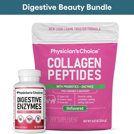 Physician's Choice Digestive Beauty Bundle: Collagen Peptides Powder & Digestive Enzymes 60ct - Supports Skin, Hair, Nails, Joint Health, Gut Health, Bloating & Nutrient Absorption
