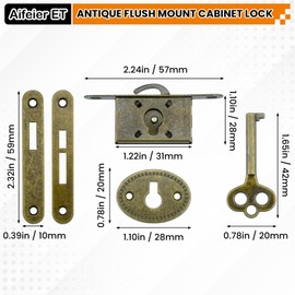 Antique Cabinet Lock Full Mortise Vintage Spring Drawer Lock with Key and Screws for Desk/Jewelry Box/Small Wooden Box - Bronze