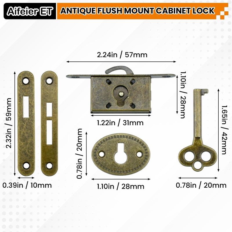 Antique Cabinet Lock Full Mortise Vintage Spring Drawer Lock with