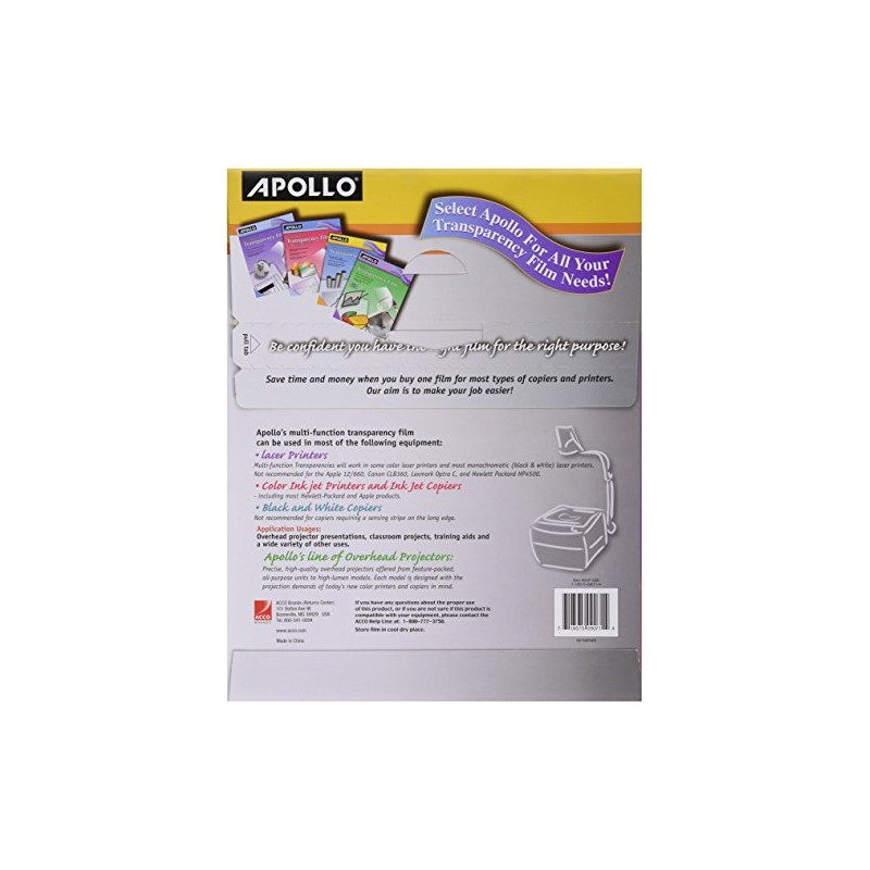 Apollo Multi-Function Transparency Film, 8.5 x 11-Inches, Clear, 50 Sheets