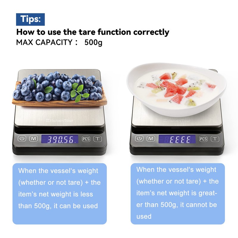 KitchenTour Digital Kitchen Scale - 500g/0.01g High Accuracy Precision Multifunction