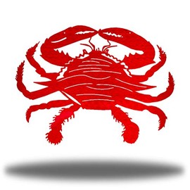 Riverside Designs Coastal Crab Ocean Beach Metal Art Steel Wall Decor | Heavy-Duty and Waterproof | Made in USA (12", Red)
