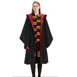 OYYJIG Magical Robe for Adult Teens, Wizard School Costume for Men Women, Four Magic College Styles Cloak Witch Hooded Cape (Red, XL)