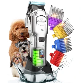 oneisall Dog Clippers for Grooming Thick Hair Professional,Cordless/Low Noise Pet Grooming Kit with Detachable Metal Combs, Rechargeable Heavy-Duty Pet Clippers for Thick/Curly/Fine/Wavy Hair (Sliver)