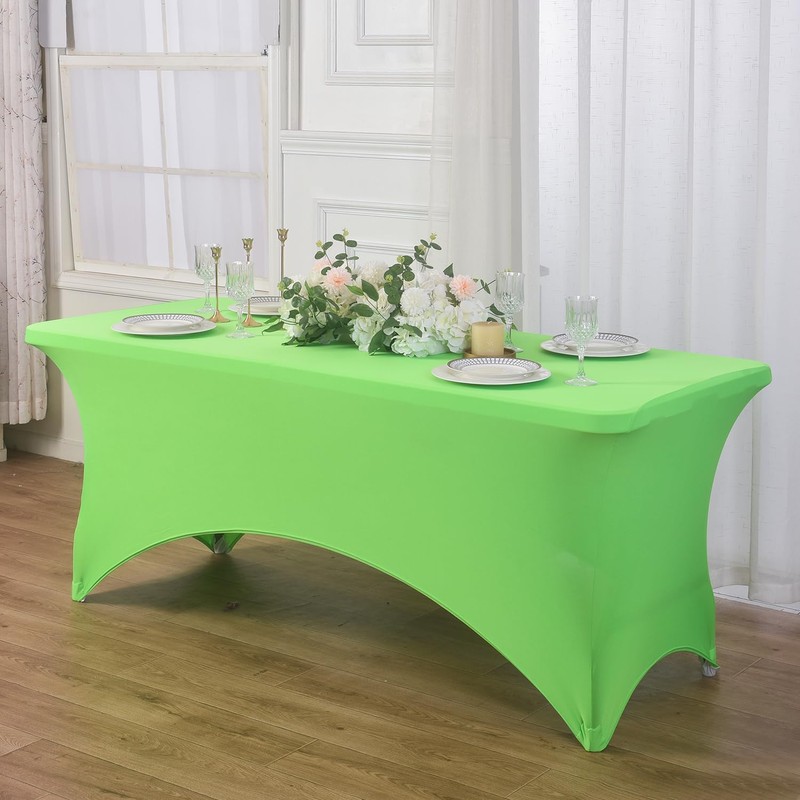 2 Pack 6ft Stretch Spandex Grass Green Table Cover for
