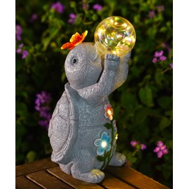 Garden Turtle Statues with Solar Light Resin Waterproof Figurines，Turtle Gifts for Outside Yard Patio Mum Birthday Gifts