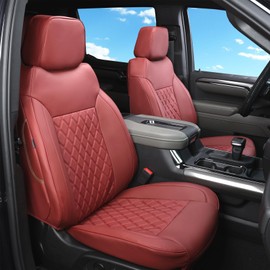 TANDI Custom Fit Silverado & GMC Sierra Seat Covers,2 Front seat with Faux Leather for 2019-2024 Chevy Silverado & GMC Sierra 1500 and 2020-2024 2500HD 3500HD (Wine Red, Front Pair (SG-A))