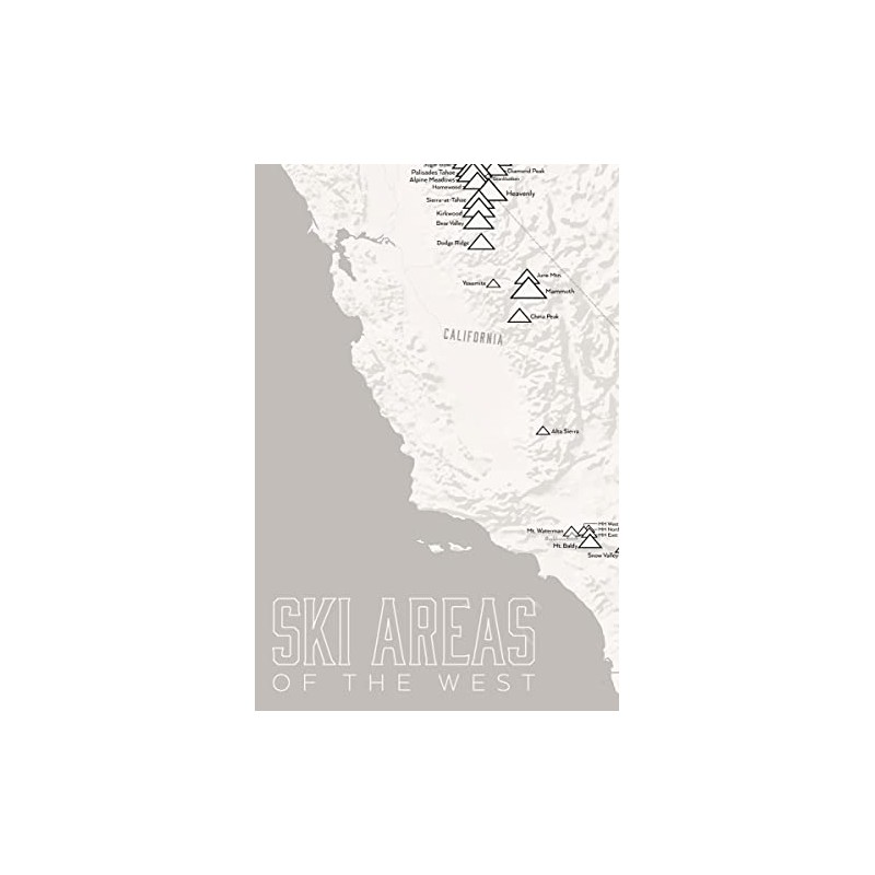 Western Ski Resorts Map 24x36 Poster (White & Gray)