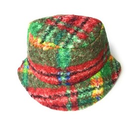 Stylish Tweed Style Check Boucle Weave Bucket hat - Summer Winter Hats Green (Red)