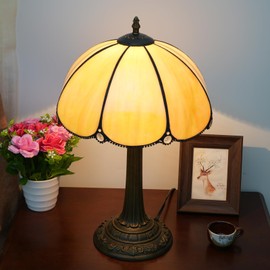 wecrejoni Tiffany Lamp Bedside Table Lamp-Nightstand,Stained Glass Lamp for Bedroom Dorm Living Kitchen, Aesthetic Cute Home Decor Gift,Grilled Bend