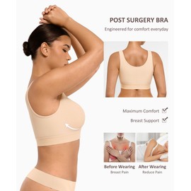 FeelinGirl Compression Bra for Women Post Surgery Front Closure Post Op Bra After Breast Surgery Support Beige L