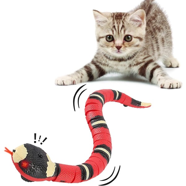 CSD Snake Toy for Cats - Interactive, Smart Sensing Snake Toy for Cats, Dogs &Kids - USB Rechargeable, Automatically Senses Obstacles - Electric Toy Gift & Prop for Halloween, Christmas & April Fools