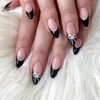 Almond False Nails - 24Pcs Black Nails French Tip -