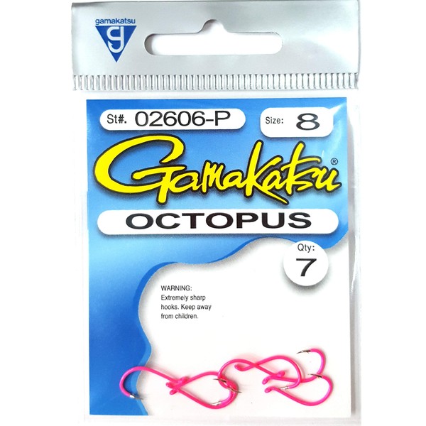 Gamakatsu 02606-P Octopus FL Loose Hooks (7 Pack), Size 8, Pink
