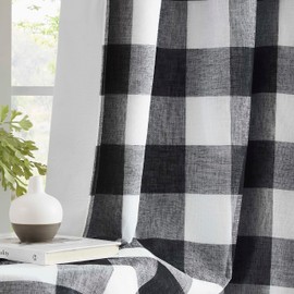 Long Buffalo Plaid Full Blackout Window Curtains with Liner Vinage Checkered Geo Pattern Panels Linen Textured Grommet Drapes Thermal Insulated Window Treatment for Bedroom,Living Room,40"x95"x2
