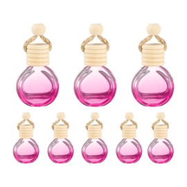 uxcell 8pcs Hanging Car Air Freshener Perfume Bottle, 10ml Pendant Empty Clear/Rose Red Glass Essential Oil Aromatherapy Diffuser with Wooden Cap for Car Decor (Clear/Rose Red, Round)