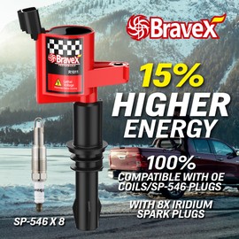 Bravex Ignition Coil Pack DG511 & Spark Plugs SP515 SP546 Compatible with Ford Expedition F150 F250 Super Duty Lincoln 5.4L V8 3L3E12A366CA C1541 FD508 UF537 Set of 8(15% More Energy)