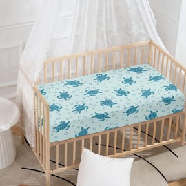 JEPFEIXIA Sea Turtle Blue Fitted Crib Sheet for Boys Girls Cute Ocean Animals Baby Sheet for Standard Crib and Toddler Nautical Life Nursery Bed Mattress Sheets 28"x52"